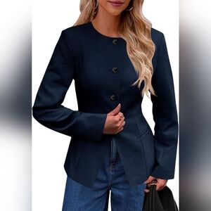 Cicy Bell Womens Business Casual Fitted Blazers Collarless Split Hem Work Office